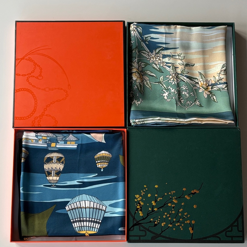Elegant Silk Scarves, Set of Two with gift boxes